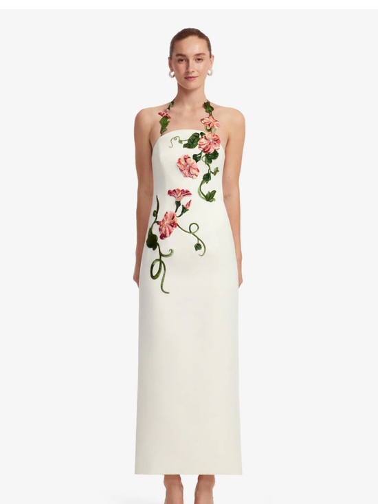 Leo Lin Dresses & Skirts - Strapless Cream Floral Appliqué Column Dress